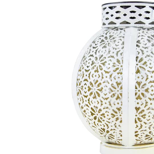 7" White Integrated Floral Pattern Outdoor Solar Lantern with Handle